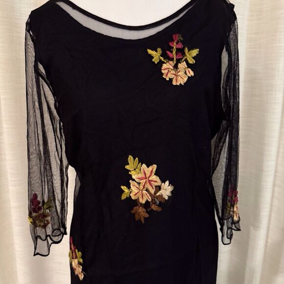 Vtg HOPELESS ROMATIC Black Mesh Dress‎ Sz M Whimsy Fairy Goth Embroidered Flower - Picture 2 of 15